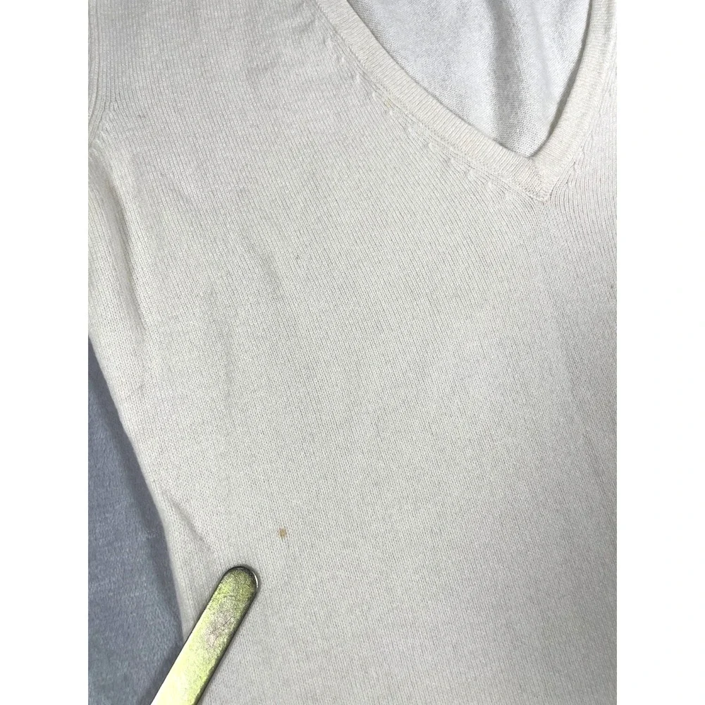Michael Kors Cashmere Sweater Women L Ivory V-Neck Long Sleeve Knit Top